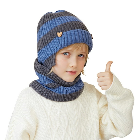 Kids Winter Beanie Hat Scarf Touchscreen Gloves Set for Boys Girls 4-15 Years Warm Skull Cap Lined Knitted Hat