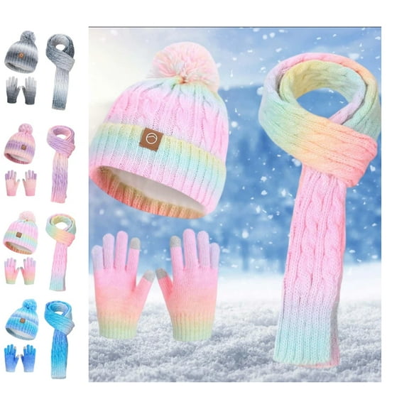 Kids Winter Beanie Hat Touchscreen Gloves Long Scarf 3 Set with Warm Fleece Lined Knit Caps Scarves for Women Pink Free