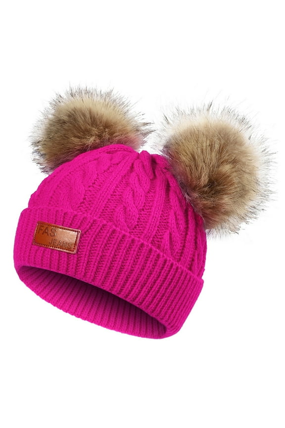 Kids Winter Beanie Hat Warm Knit Thick Ski Cap With PomPom For Girls Boys