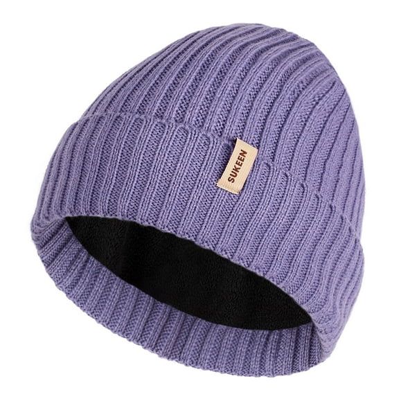 Kids Winter Beanie Lined Hat Boys Girls Water Resistant Knitted Skull Cap Ages 3-10, Purple