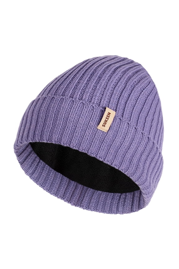 Kids Winter Beanie Lined Hat Boys Girls Water Resistant Knitted Skull Cap Ages 3-10, Purple