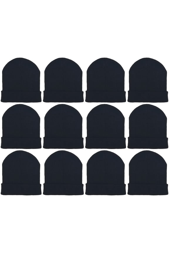 Kids Winter Beanies, 12 Pack Warm Cold Weather Hats Boys Girls Children (Black)
