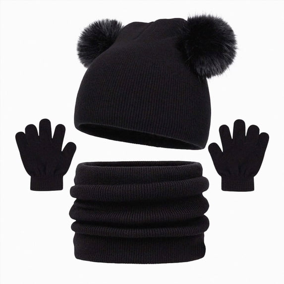 Kids Winter Beanies Winter Hat Scarf & Gloves Set Knit Hat Fleece Lined For 2 12Year Olds Winter Hat,2-12 Years,A91-Black