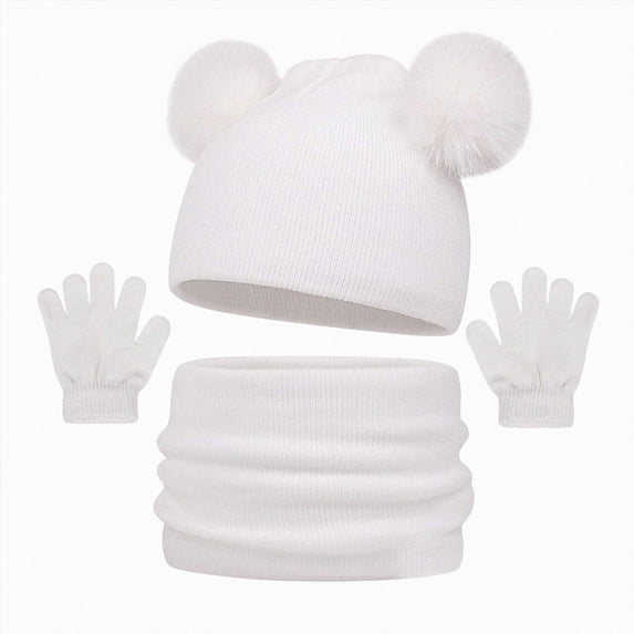 Kids Winter Beanies Winter Hat Scarf & Gloves Set Knit Hat Fleece Lined For 2 12Year Olds Winter Hat,2-12 Years,A91-White