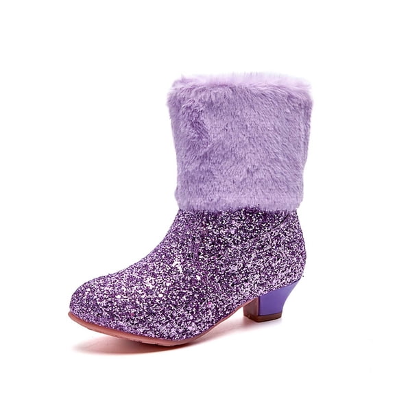 Kids Winter Boots Winter Girls Cozy Lined Ankle Boots Patchwork Design Soft Warm Fabric Easy Wear Toddler Kids Footwear for Autumn Cold Weather Girls' Boots Purple 7 Years-8 Years