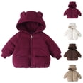 thumbnail image 1 of Kids Winter Casual Thickened Warm Padded Coat, Unisex Boys Girls Solid Polyester Loose Outerwear,Coffee, 1 of 4
