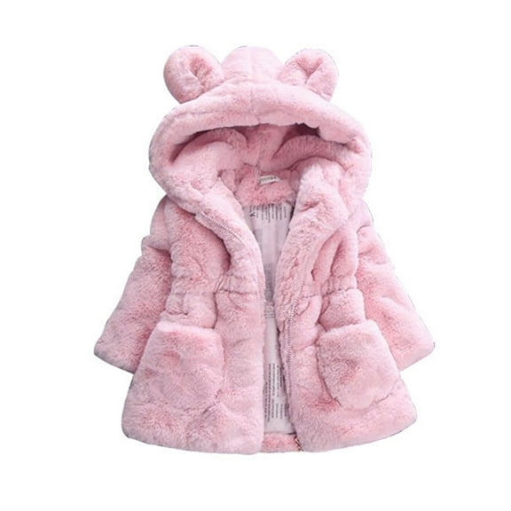 Kids Winter Coat 3T Girl Clothes Fall Kids Girls Winter Warm Coats Jacket Clothes Outwear Overcoat Ear Hooded Fur Thicken Fleece Toddler Pink 5-6 Years