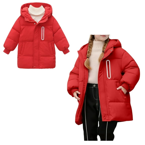 Kids Winter Coat,Baby Boys Puffer Coat Mid-length Hooded Jackets With Pockets Windproof Down Jacket For Kids Thick Fleece Parka