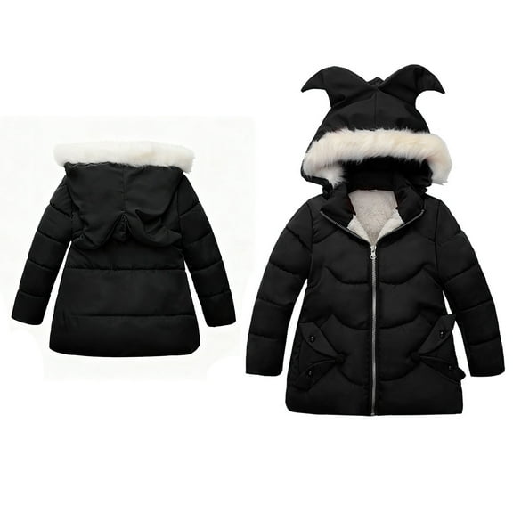 Kids Winter Coat,Baby Girls Puffer Coat Baby Hoodie with -Shaped Zipper Windproof Jacket Outwear 1-2 Years