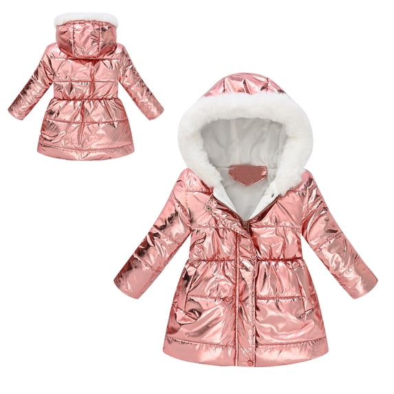 Kids Winter Coat,Baby Girls Puffer Coat Baby Mid-length Hoodie with Thicken Windproof Zipper Warm Outwear For Kids Baby Girls Warm Fleece Outerwear