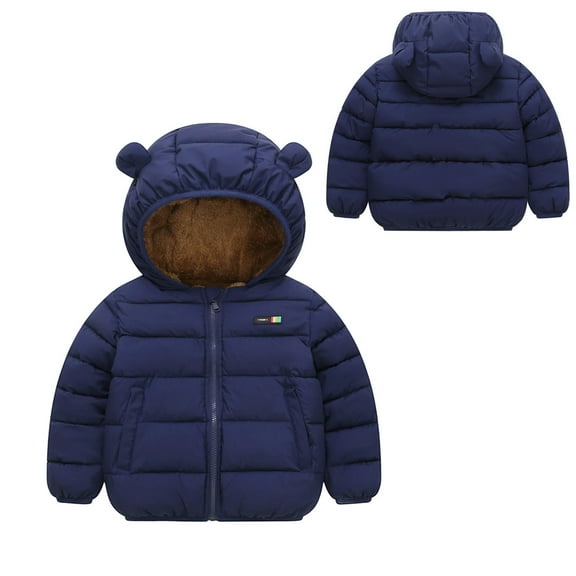 Kids Winter Coat Baby Girls Puffer Coat Cute Navy Bear Ear with Hoods Zipper Up Down Coats for Kids Baby Child Winter Coat Baby Clothes 2T