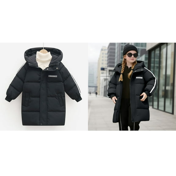 Kids Winter Coat,Baby Girls Puffer Coat Mid-length Hooded Jacket Thicken Windproof Zipper Warm Outwear For Kids Baby Girls Baby Jacket Warm Thick Clothes