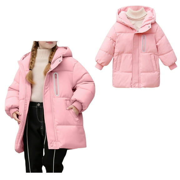 Kids Winter Coat,Baby Girls Puffer Coat Mid-length Hooded Jacket Windproof Down Jacket For Kids Child Puffer Jacket Baby Girl Clothes Winter