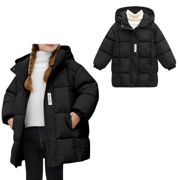 Kids Winter Coat,Baby Girls Puffer Coat Mid-length Hooded Jackets With Pockets Zipper Up Down Coats For Kids Baby Girls Winter Down Coat Baby Boy Clothes