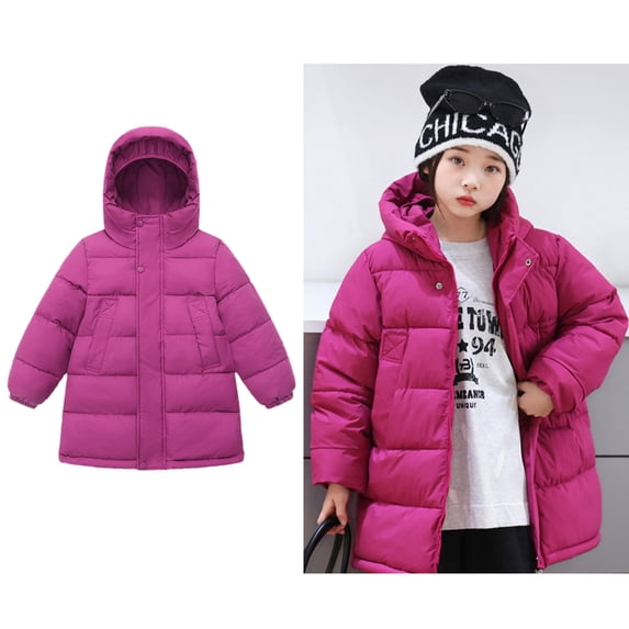 Kids Winter Coat,Baby Girls Puffer Coat Mid-length Hooded Jackets With Pockets Lightweight Puffer Jacket For Kids Baby Girls Warm Fleece Outerwear