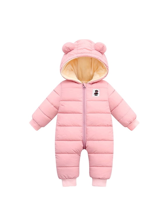 Kids Winter Coat Boy Girl Down Padded Coats Jackets Outwear Warm Hooded Romper Snowsuits Baby Snowsuit Pink 12 Months-18 Months