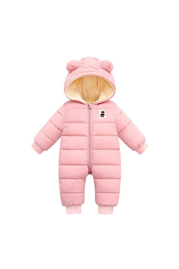 Kids Winter Coat Boy Girl Down Padded Coats Jackets Outwear Warm Hooded Romper Snowsuits Baby Snowsuit Pink 12 Months-18 Months