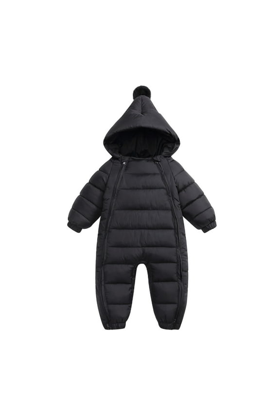 Kids Winter Coat Boys Girls Warm Hooded Jumpsuit Thickened Windproof Outerwear Long Sleeve Solid Color One-Piece Suit for Cold Weather