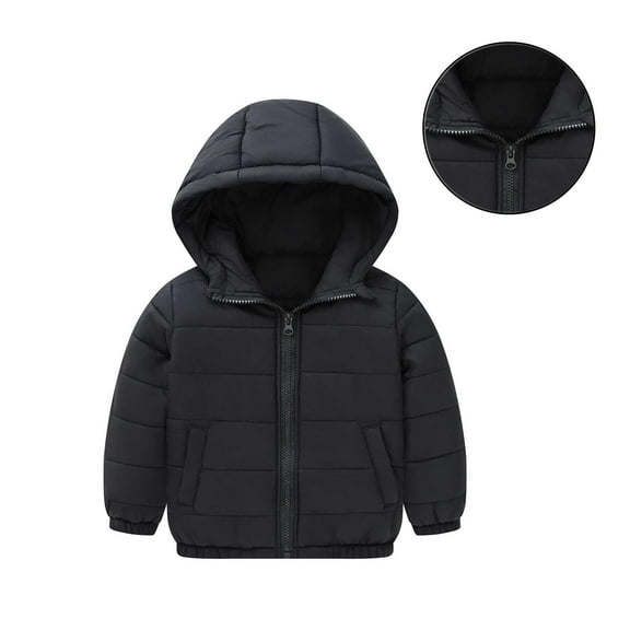 Kids Winter Coat for Boys with Hooded Puffer Jacket Kids Black Jacket for Girls Zipper Long Sleeve Thicken Waterproof Jacket Kids Boys Coats Size 4-5 Years