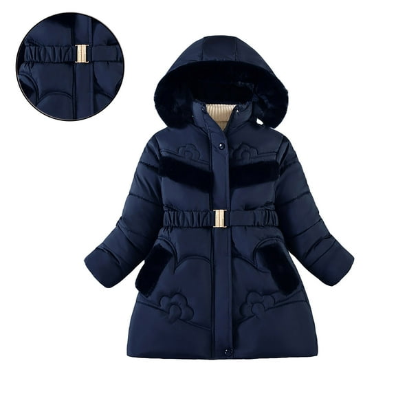 Kids Winter Coat for Girls Hooded Puffer Jacket Girls Navy Jacket Zipper Long Sleeve Waterproof Kids Lightweight Jacket Kids Jackets Girls Size 5-6 Years