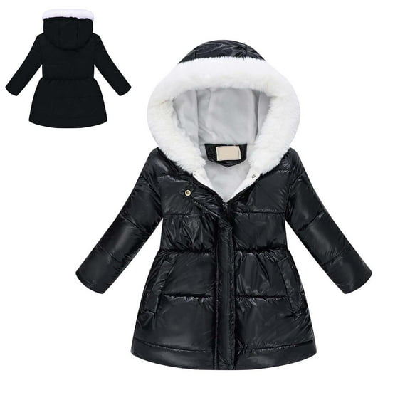 Kids Winter Coat for Girls with Hooded Puffer Jacket Kids Black Puffer Coat Full-Zip Long Sleeve Waterproof Girls Lightweight Jacket Girls Jackets Size 9-10 Years