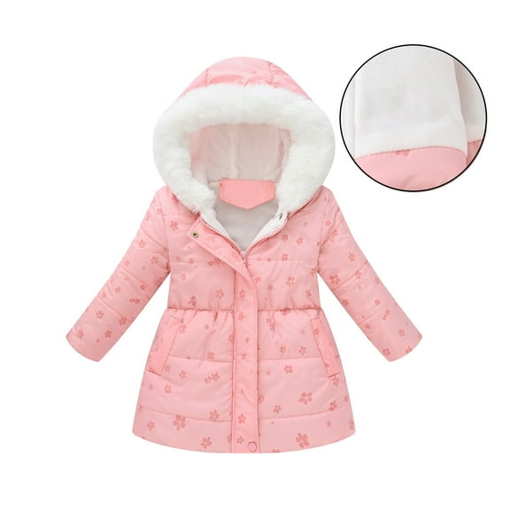 Kids Winter Coat for Girls Hooded Puffer Jacket Kids Floral Print Puffer Coat Zip up Long Sleeve Waterproof Kids Lightweight Jacket Kids Jackets Girls Size 9-10 Years