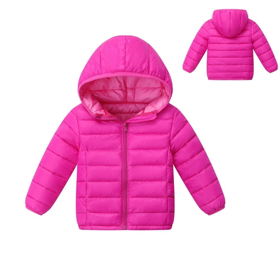 Kids Winter Coat for Girls Hooded Puffer Jacket Kids Pink Coat Zip up Long Sleeve Waterproof Girls Lightweight Jacket Girls Winter Coats Size 6-7 Years