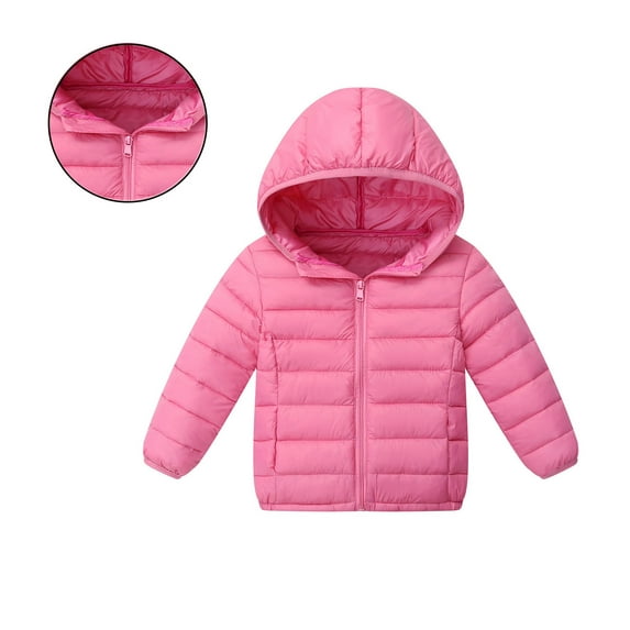 Kids Winter Coat for Girls with Hooded Puffer Jacket Kids Pink Coat Zipper Long Sleeve Waterproof Kids Lightweight Jacket Girls' Outerwear Jackets & Coats 5-6 Years