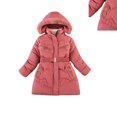 thumbnail image 1 of Kids Winter Coat for Girls with Hooded Puffer Jacket Kids Red Coat Full-Zip Long Sleeve Waterproof Girls Lightweight Jacket Kids Winter Jackets 6-7 Years, 1 of 4