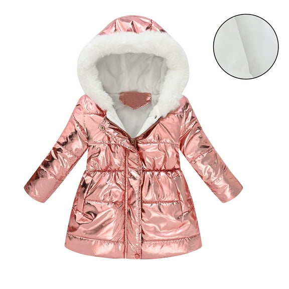 Kids Winter Coat for Girls with Hooded Puffer Jacket Rose Gold Puffer Coat Full-Zip Long Sleeve Waterproof Kids Thicken Jacket Jacket for Kids 4-5 Years