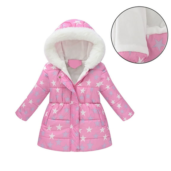 Kids Winter Coat for Girls Hooded Puffer Jacket Star Print Coat Zipper Long Sleeve Waterproof Girls Lightweight Jacket Girls Winter Coats Size 9-10 Years