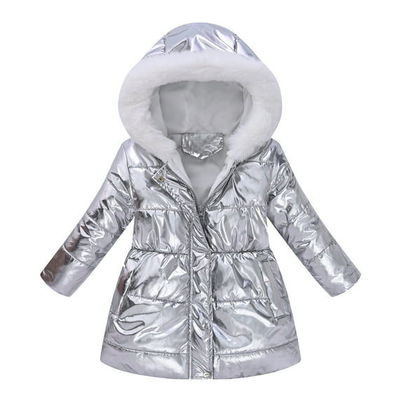 Toddler Girls Winter Coat Kids Puffer Jacket with Pocket Zip up Hooded Coat Solid Color Long Sleeve Puffer Jacket Kids for Kids 8-9 Years