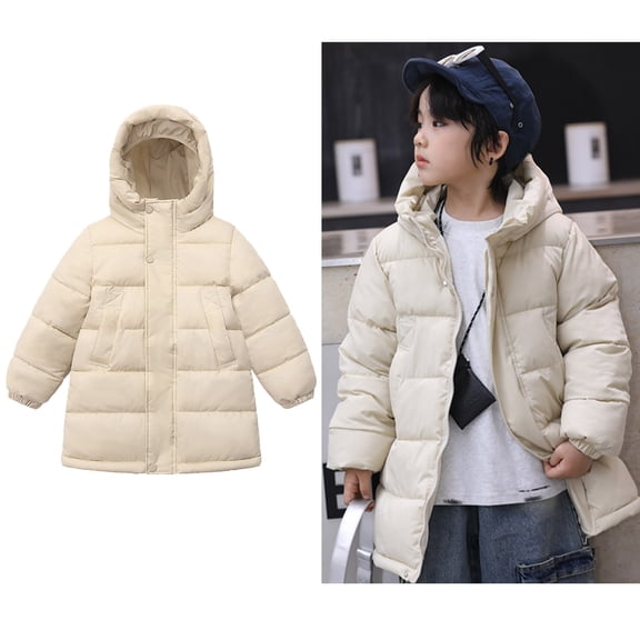 Kids Winter Coat,Kids Puffer Coat Mid-length Hooded Jacket Long Sleeve Light Winter Coats For Baby Kids Puffer Jacket Kids Newborn Baby Clothes