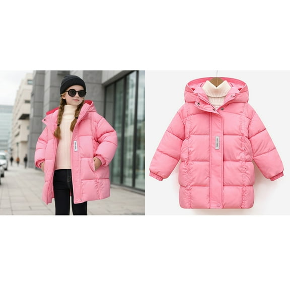 Kids Winter Coat,Kids Puffer Coat Mid-length Hooded Jacket Zipper Up Down Coats For Baby Girls Kids Winter Jacket Winter Baby Girl Clothes