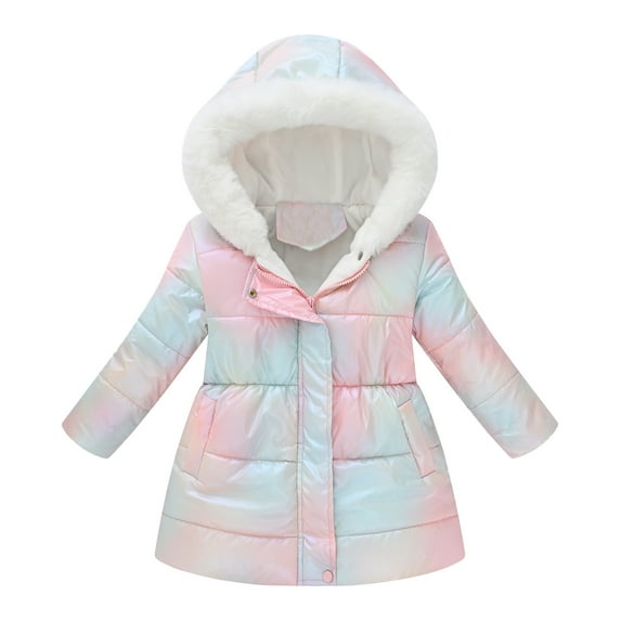 Girls Winter Coat Girls Puffer Coat with Pocket Zipper Hooded Coat Warm and Windproof Kids Winter Jacket for Toddler 6-7 Years