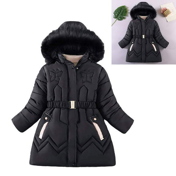 Kids Winter Coat,Little Boys Girls Puffer Coat Mid-length Hooded Jacket Thicken Windproof Zipper Warm Outwear For Baby Boys Kids Winter Jacket Warm Thick Clothes