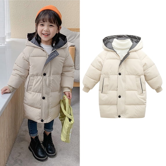 Kids Winter Coat,Little Boys Girls Puffer Coat Mid-length Hooded Jacket Windproof Down Jacket For Baby Kids Warm Fleece Outerwear Baby Boy Clothes