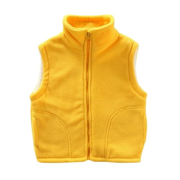 Kids Winter Coat Vest Solid Color Thick Fleece Jacket Stand Collar Zip Up Outerwear Warm Clothing, 12-13 Years Yellow