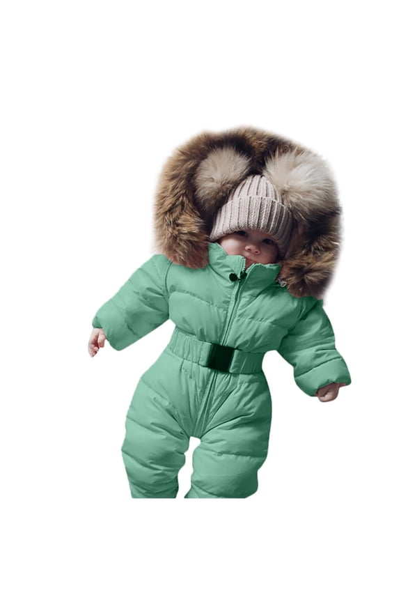 Kids Winter Coat Winter Boy Girl Warm Romper Snowsuits Hooded Outerwear Coats Jackets Baby Snowsuit Green 18 Months-24 Months