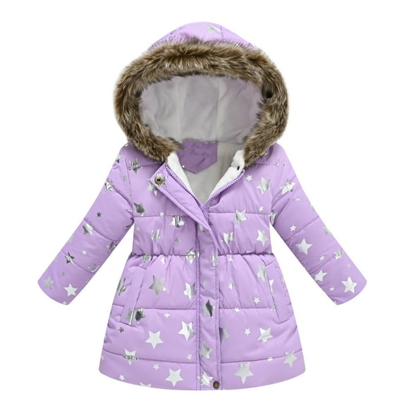 Kids Winter Coat With Hooded Baby Boys Girls Puffer Jackets Hooded Trench Coat Outerwear Purple 12 Years
