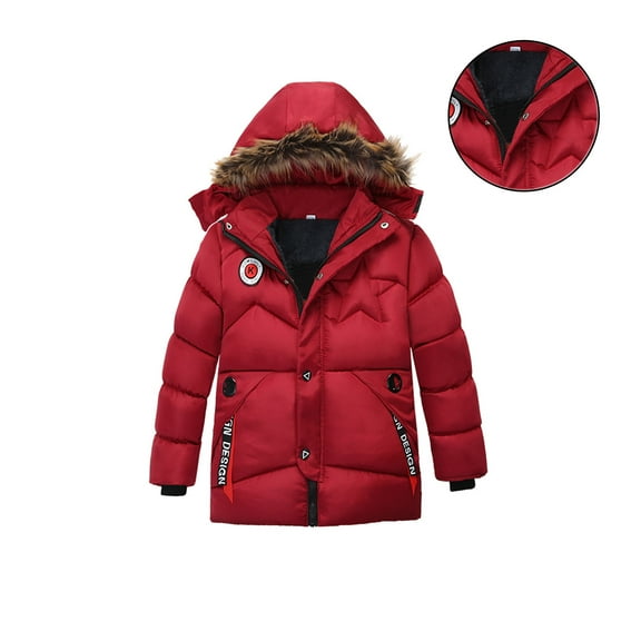 Kids Winter Coat for Boys Hooded Puffer Jacket Boys Girls Red Jacket Zip up Long Sleeve Waterproof Kids Lightweight Jacket 4 Years Boy Jacket