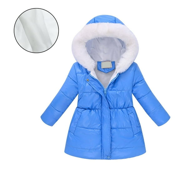Kids Winter Coat for Girls Hooded Puffer Jacket Kids Blue Jacket Zip up Long Sleeve Waterproof Kids Lightweight Jacket Jackets for Girls 9-10 Years