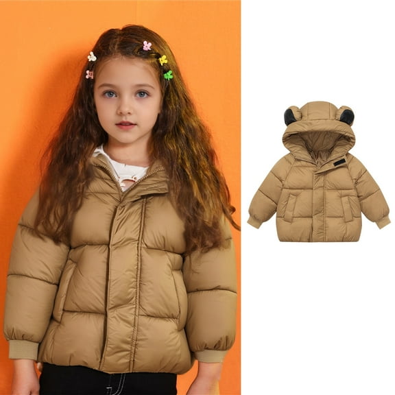 Kids Winter Coat for Girls Kids Puffer Jacket Zip up Long Sleeve Windproof Jacket Outwear Bear Hooded Down Jacket Winter Jackets for Boys 4-5 Years
