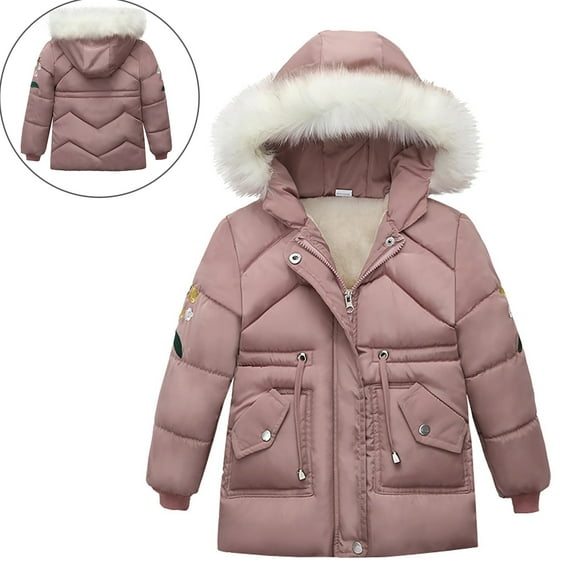 Kids Winter Coat for Girls Puffer Jacket Zipper Long Sleeve Windproof Jacket Outwear Hooded Down Jacket Kids Clothes Kids 4-5 Years