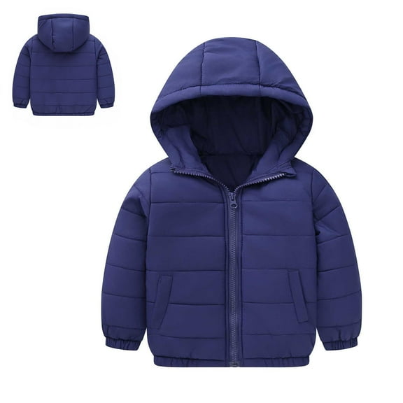 Kids Winter Coat for Girls with Hooded Puffer Jacket Kids Girls Navy Jacket Zipper Long Sleeve Thicken Waterproof Jacket Kids 4-5 Years Boys Jacket