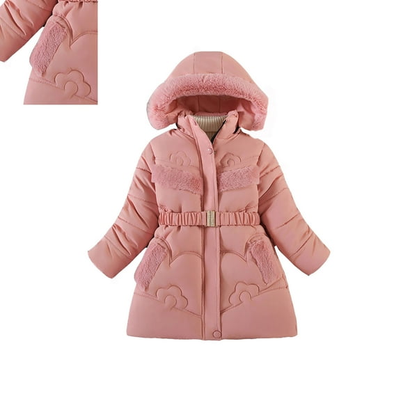 Kids Winter Coat for Girls with Hooded Puffer Jacket Kids Red Coat Zipper Long Sleeve Waterproof Girls Lightweight Jacket 5-6 Years Winter Coat Girl