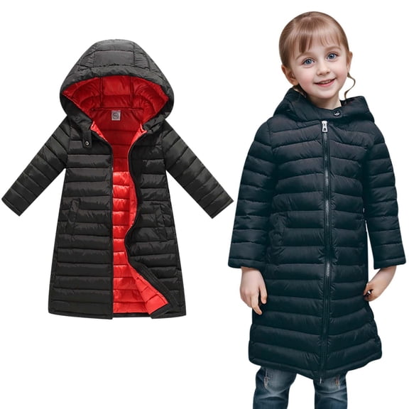 Kids Winter Coats for Boys with Hooded Puffer Jacket Kids Black Jacket Boys Zipper Long Sleeve Waterproof Kids Lightweight Jacket 6-7 Years Jacket Girls
