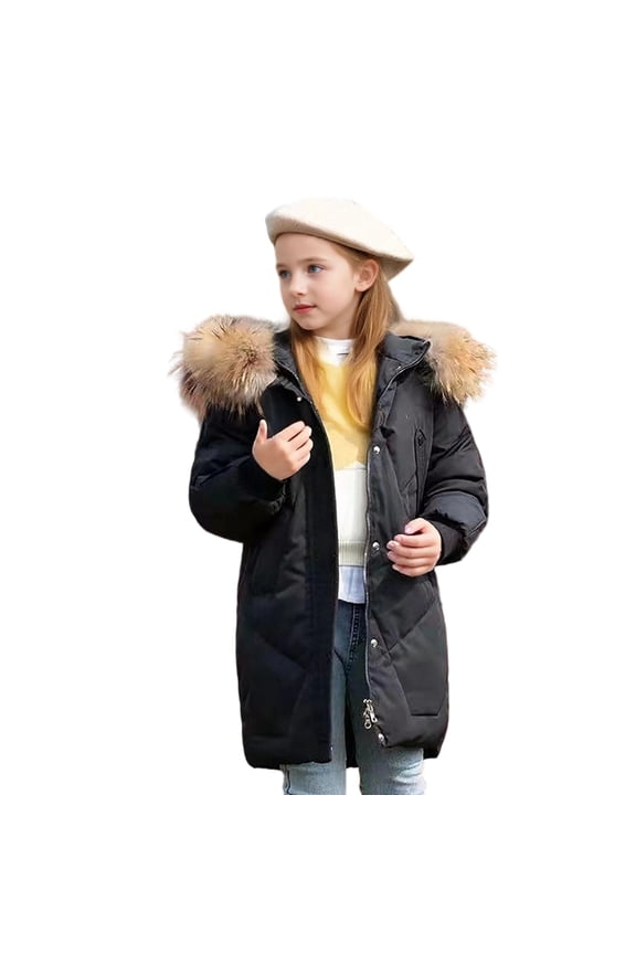 Kids Winter Coats with Hooded Puffer Jacket Kids Black Puffer Coat Zipper Long Sleeve Waterproof Kids Thicken Jacket Kids Jackets Girls Size 4-5 Years