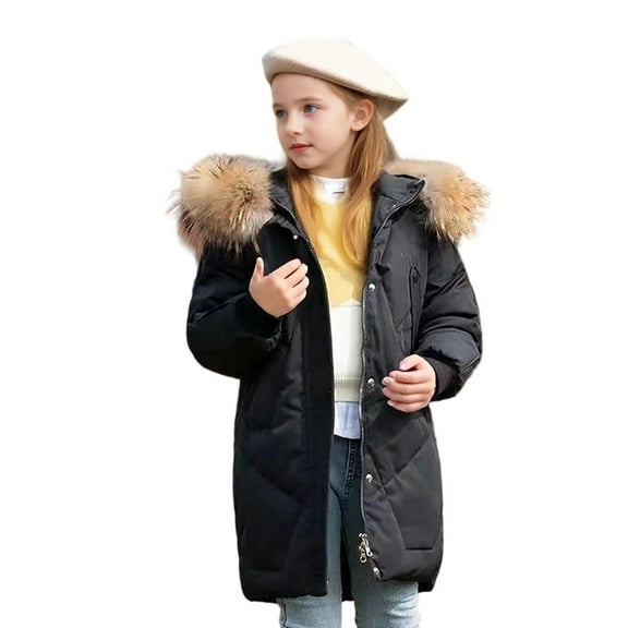 Kids Winter Coats with Hooded Puffer Jacket Kids Black Puffer Coat Zipper Long Sleeve Waterproof Kids Thicken Jacket Kids Jackets Girls Size 4-5 Years