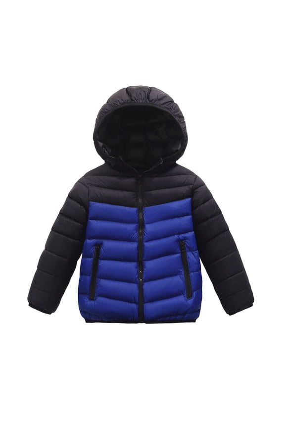 Boy Winter Coat with Hooded Puffer Jacket Boys Blue Puffer Jacket Zipper Long Sleeve Lightweight Waterproof Jacket Kids 8-9 Years Boys Jacket
